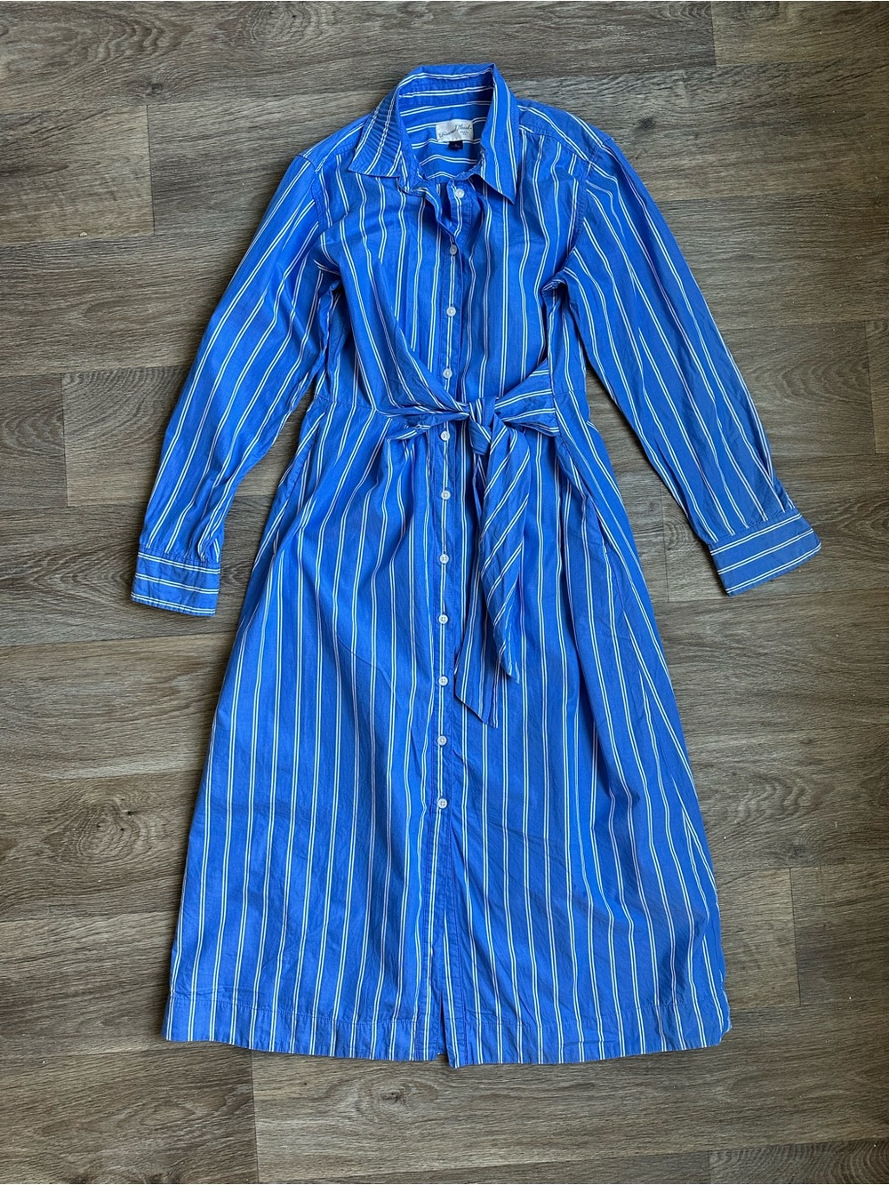 Universal Thread Blue Striped Button Front Shirt Dress Tie Waist Size S Midi